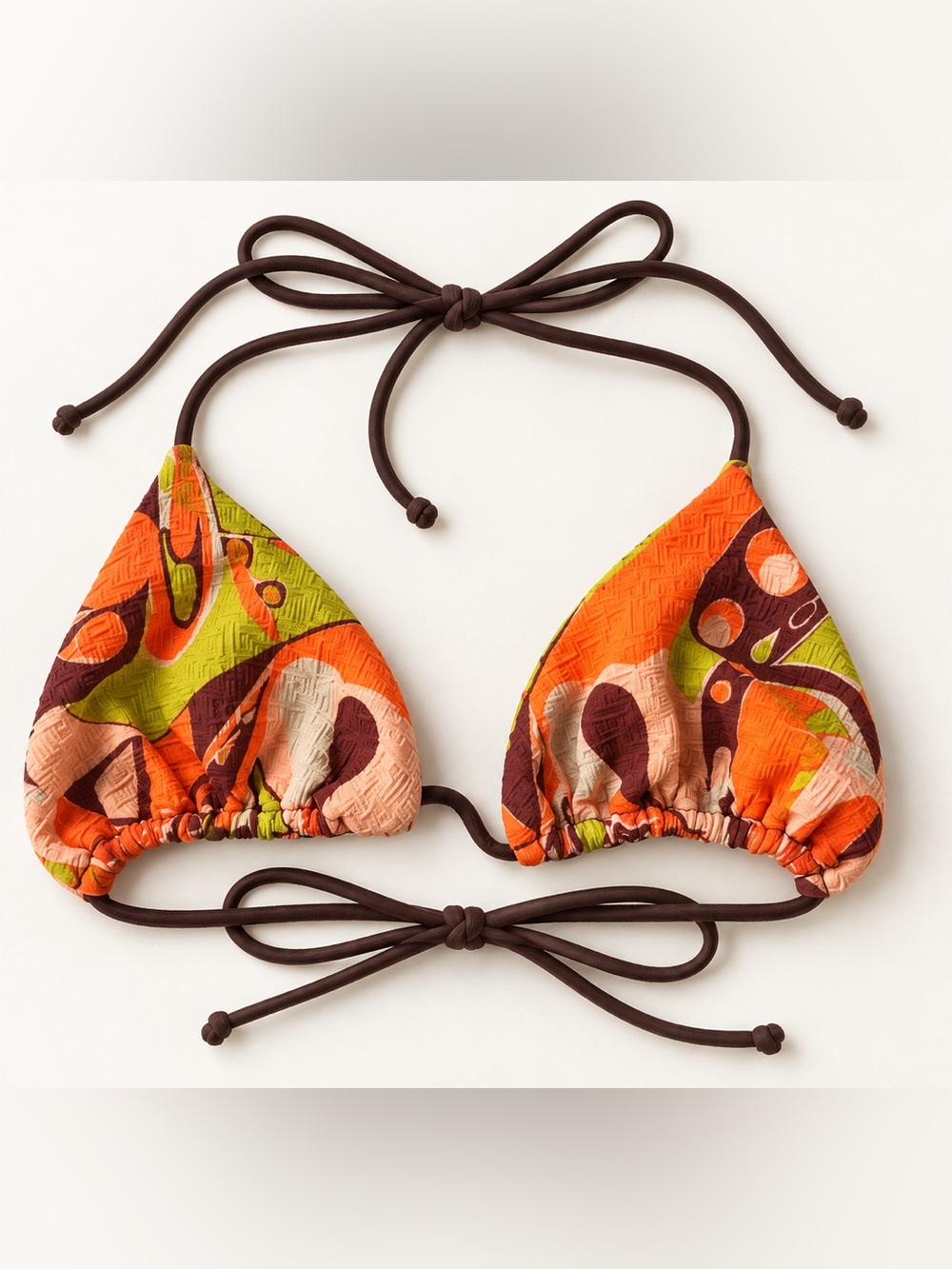 New! Free People Orange Retro Print Triangle Halter Bikini Top XL 34766